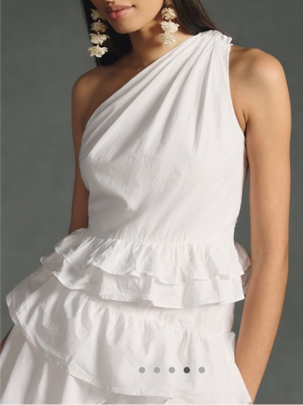 Anthropologie White Cotton One-Shoulder Tiered Midi Dress - Like New